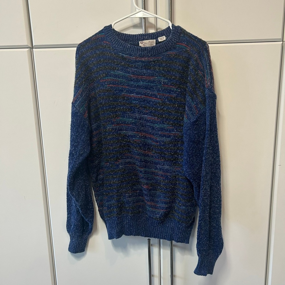Great Northwest Sportswear‎ Mens Blue Multi Stripe Knit Sweater Large Vintage L